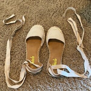 SHEIN Cream Espadrille Flats with Ribbon Ties